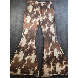 Lucky & Blessed Cow Print High Rise Flare Jeans Brown White Bell Bottoms 18
